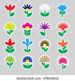 colorful simple retro small flowers set of stickers icons eps10