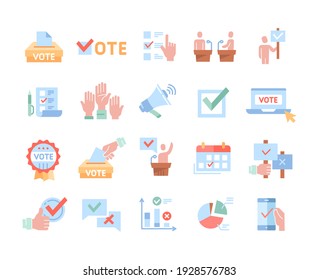 Colorful Simple Set of Voting Related Vector Icons Contain raising hand, ratings of candidates electronic Flat outline cartoon vector illustration template design concepts isolated on white background