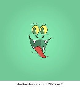 colorful simple vector flat art illustration of smiling reptile face with sharp teeth