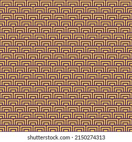 farbenfrohe, einfache Vektorgrafik, goldgelb und imperial violette Farben, nahtloses Muster aus minimalistischem, abstraktem, abstraktem Ziegelstein, skalierbares quadratisches Muster im japanischen Stil