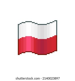 farbenfrohe, einfache Vektorgrafik mit flachen Pixel, Illustration der wehenden Flagge Polens