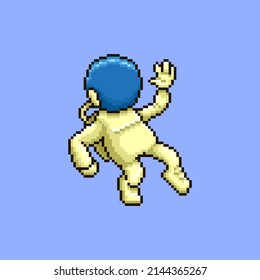 colorful simple vector flat pixel art illustration of cartoon dancing or hovering astronaut