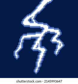 colorful simple vector flat pixel art illustration of cartoon thunder lightning from above