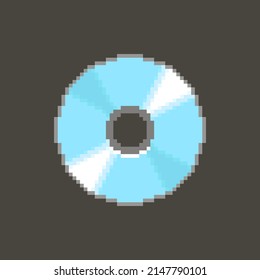 colorful simple vector flat pixel art icon of round shiny CD on black background