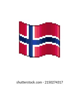 colorful simple vector flat pixel art illustration of waving flag of Norway