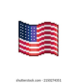 farbenfrohe, einfache Vektorgrafik mit flachen Pixel, Illustration der wehenden Flagge der USA