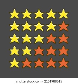 colorful simple vector flat pixel art icon set of different rating options with stars from one to five