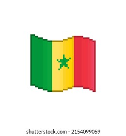 colorful simple vector flat pixel art illustration of flowing flag of Senegal
