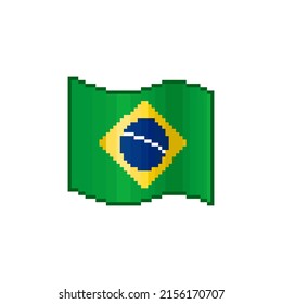 colorful simple vector flat pixel art illustration of flowing flag of Brazil