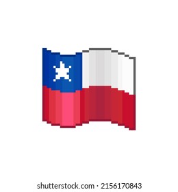 colorful simple vector flat pixel art illustration of flowing flag of Chile