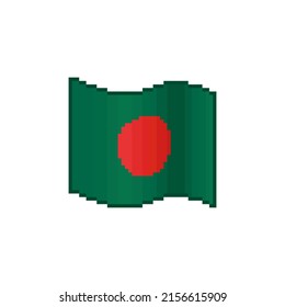 colorful simple vector flat pixel art illustration of flowing flag of Bangladesh