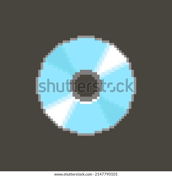 colorful simple vector flat pixel art icon of\
round shiny CD on black\
background