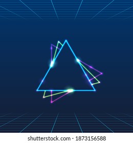 colorful simple vector illustration in 80s style of three shining frames of triangular shapes rotated together