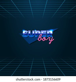 colorful simple vector illustration in 80s style of headline of signboard with text super boy