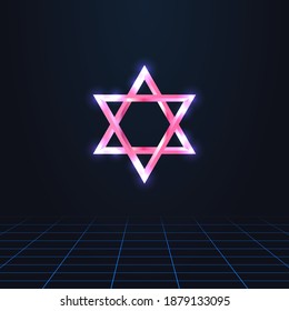 colorful simple vector illustration in 80s style of pink chrome religious sign of the star of david