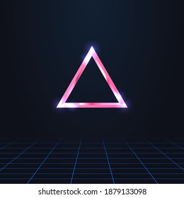 ilustración de vector simple colorida en el estilo de los años 80 del signo geométrico cromado rosa de la forma del triángulo
