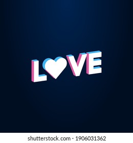 colorful simple vector illustration of flat art isometric headline word love