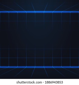 colorful simple vector illustration in retro futurism style of two horizontal shiny lines and grid