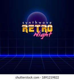 ilustración de vector simple colorida en estilo de futurismo retro del titular de la señalización texto sintetizador noche retro