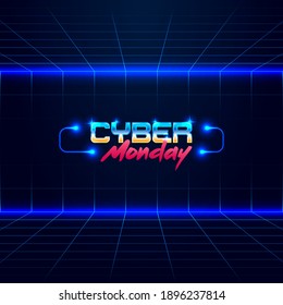 colorful simple vector illustration in retro futurism style of headline signboard text cyber monday