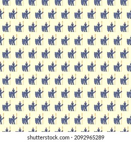 colorful simple vector pixel art seamless pattern of cartoon plate knight with a shield and a pike or spear in his hands on light beige background