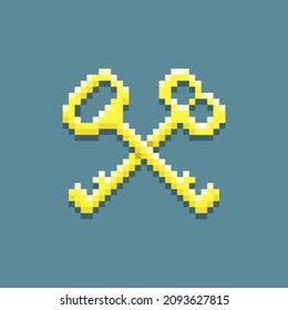 farbige, einfache Vektorgrafik-Illustration von zwei vergoldeten, gekreuzten Schlüssel aus Vintage