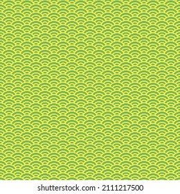 colorful simple vector pixel art seamless pattern of minimalistic green and yellow scaly japanese water waves pattern
