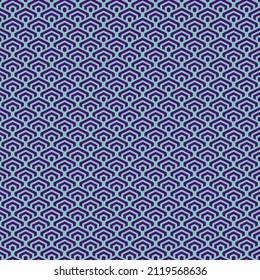colorful simple vector pixel art turquoise and purple seamless pattern of minimalistic geometric scaly hexagon pattern in japanese style