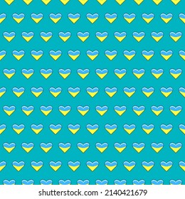 colorful simple vector pixel art seamless pattern of heart in the colors of the flag of Ukraine