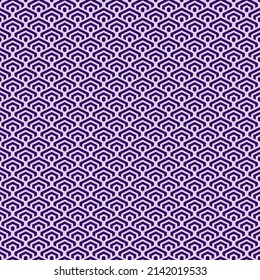 farbenfrohe, einfache Vektorgrafik-Malzmagenta und tiefes violettes, nahtloses Muster minimalistischer geometrischer, schuppiger Hexagonmuster im japanischen Stil