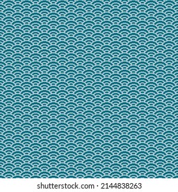 colorful simple vector pixel art seamless pattern of minimalistic new bridge and cyan scaly japanese water waves pattern