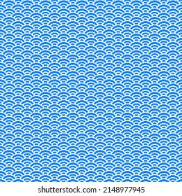 colorful simple vector pixel art seamless pattern of minimalistic azure and white scaly japanese water waves pattern