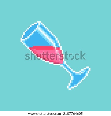 colorful simple vector pixel art illustration of tilted wine glass with wine inside