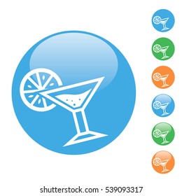 Colorful simple vector round illustration of a martini glass icon