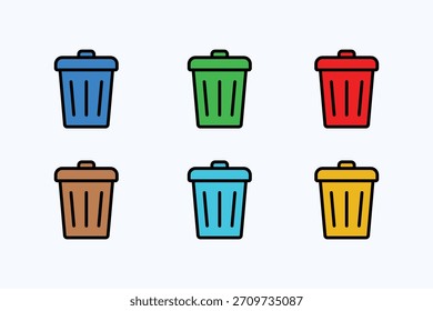 Colorido simplestyle trashbin iconos flatdesign Ilustración vectorial tema de la basura