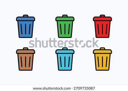 Colorful simplestyle trashbin icons flatdesign vector illustration garbage theme