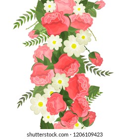 Colorful simplified pattern of flowers and leaves.  Vector elements for design. Seamless ornament  The texture is centered.
