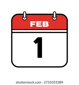 A colorful and simplistic vector illustration of a calendar page displaying the date February 1st, with a bold red header and clean design, suitable for marking important dates