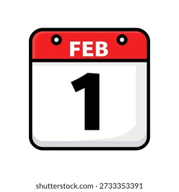 A colorful and simplistic vector illustration of a calendar page displaying the date February 1st, with a bold red header and clean design, suitable for marking important dates