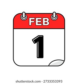 A colorful and simplistic vector illustration of a calendar page displaying the date February 1st, with a bold red header and clean design, suitable for marking important dates