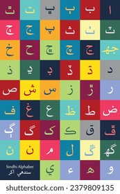 Farbiges Sindhi Alphabet... Buchstabenebene Vektorgrafik