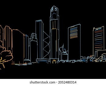 Colorful Singapore Drawing on black. Well crafted vector sketch für private and commercial use.