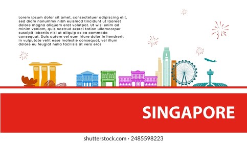 Colorful Singapore Skyline Illustration for Travel Guides and Tourism Promotion