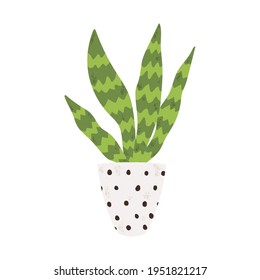 Colorful single houseplants in pot. Vector illustrations of Indoor cactus in flowerpot. Indoor plant in pot in flat cartoon style. Isolated on white background.