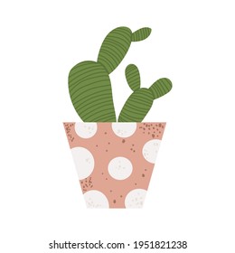 Colorful single houseplants in pot. Vector illustrations of Indoor cactus in flowerpot. Indoor plant in pot in flat cartoon style. Isolated on white background.