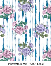 Colorful single roses on vertical branches decorative working