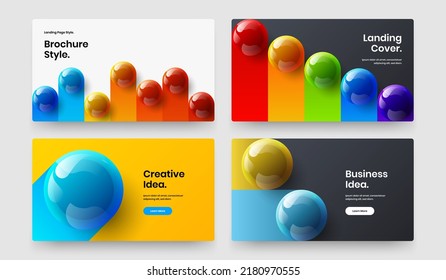 Colorful site screen design vector layout collection. Creative realistic spheres placard illustration bundle.
