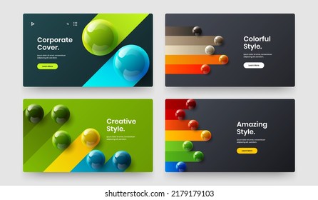 Colorful site vector design illustration set. Modern 3D spheres journal cover concept bundle.