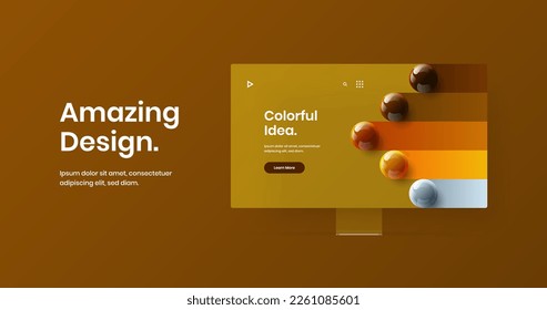 Colorful site vector design layout. Vivid computer display mockup landing page illustration.