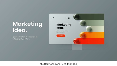 Colorful site vector design template. Unique monitor mockup banner layout.